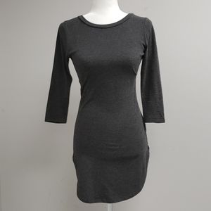 3/4th sleeves mini dress rounded hem side slits